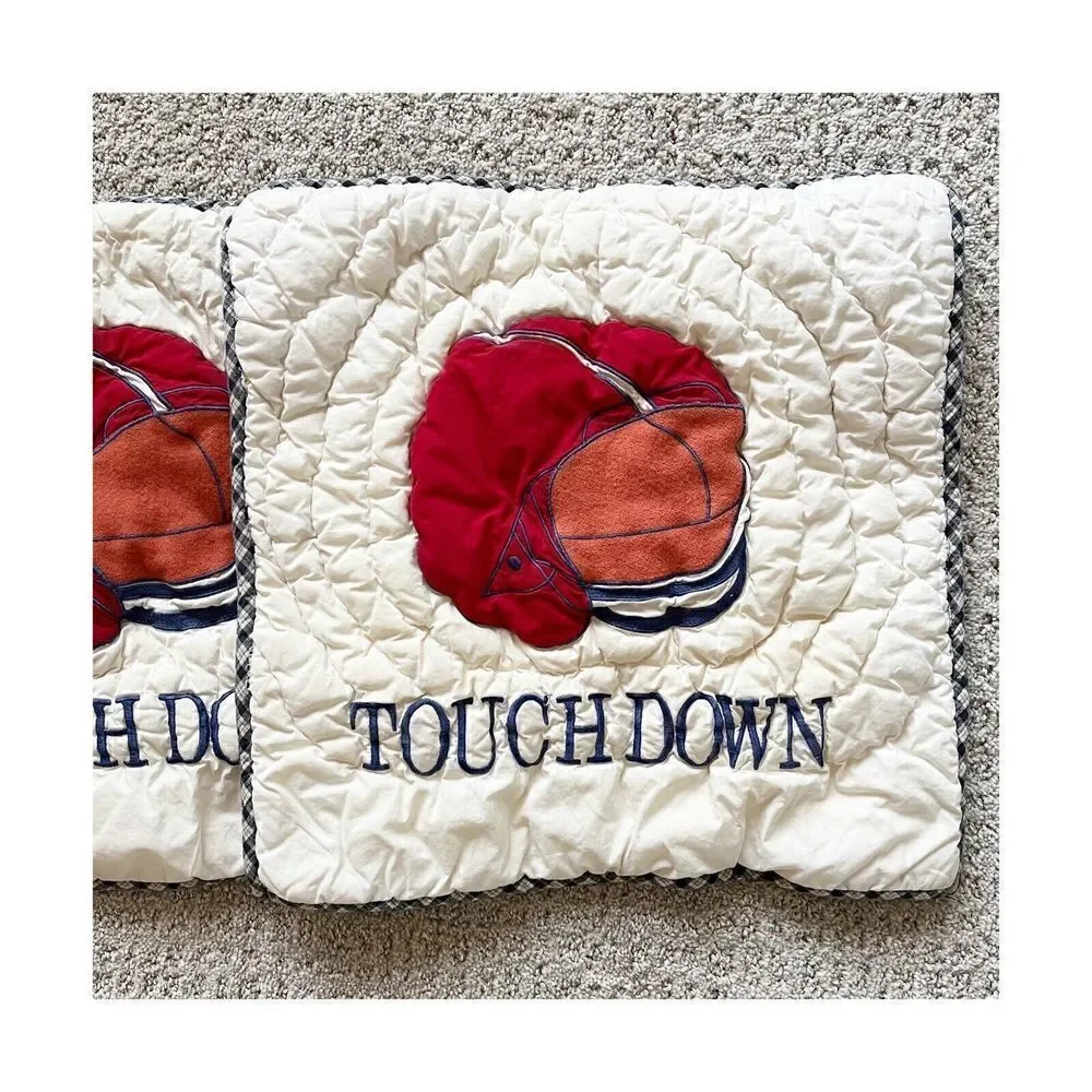 The Company Store Kids Football Pillow Shams Square Touchdown Blue Plaid 15